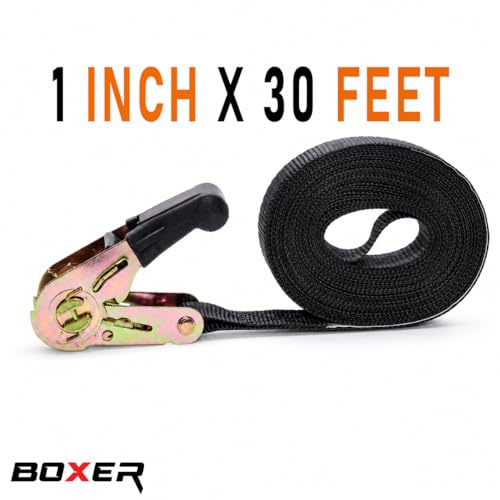 Black Strap Down Ratcheting Securing Straps, Track Spring Fittings, Tie-Down Motorcycles, Trailer Loads, Kayak, Rubber Handle Ratcheting Strap (1" x30' - 1 pcs) - size: 1"x30' - 1pcs
