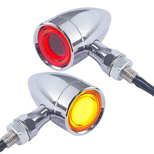 FATECIM 2X Motorcycle 40 LED Bullet Tail Lights Amber Turn Signals Running Brake Stop Lights Motorbike Taillights Rear Blinkers Indicators for Bobber Harley Honda Yamaha Suzuki Kawasaki Chopper Chrome - color: Chrome-Smoke Lens-Amber Turn Signals