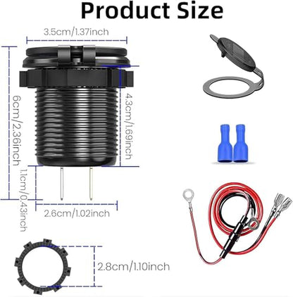 12V USB Car Socket, 3-Port Marine Aluminum USB Quick Charge Waterproof Cigarette Round USB C 12V Outlet for Car Golf Cart Boat Marine Bus Truck RV Marine Motorcycle etc(2PD+1QC(1Pack)) - color: 2PD+1USB(1Pack)