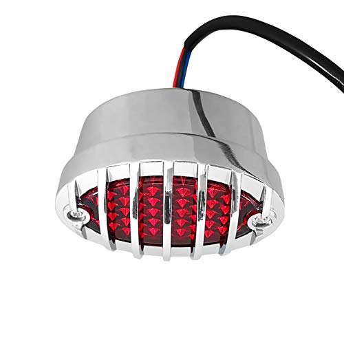 FATECIM Motorcycle Custom Oval-shaped LED Tail Light Cat Eye Rear Running Brake Stop Light Red Lens Integrated License Plate Lamp Universal Fit for Cruisers/Bikes - color: Chrome/Red