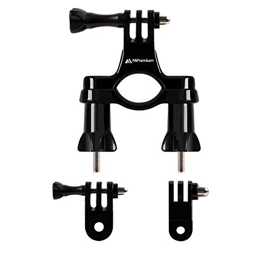 Bicycle Bike Handlebar Mount Adapter for GoPro Hero 13 12 11 10 9 8 7 6 5 4 3 2 1 + Fusion Session Black Silver EK7000 Sjcam Seatpost Pole Clamp + 3 Way Adjustable Pivot Arm for Action Cameras