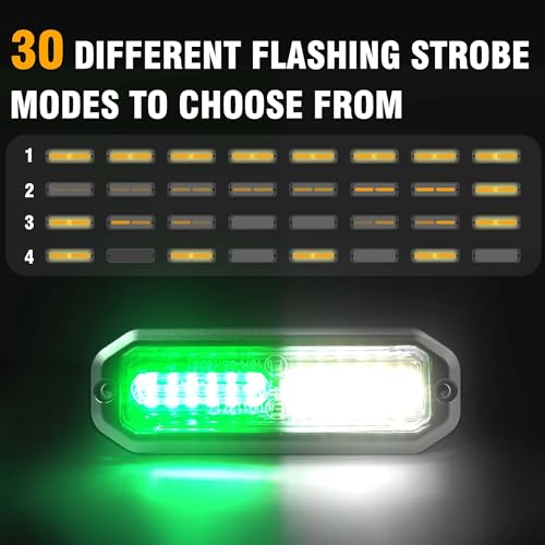 WINECO 8PCS LED Strobe Lights 12V Sync Feature Green White 12LED Emergency Hazard Warning Lights with Strobe Controller for Trucks Vehicles ATV RV Cars Van - color: GREEN WHITE