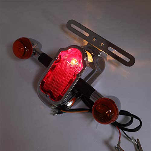 HTTMT- Motorcycle Chrome Amber Metal Tombstone Brake Tail W/Light Signal Compatiable With Big Twin Motorcycle Bike [P/N: XH3118B-A-01-CD+AMBER] - color: Amber