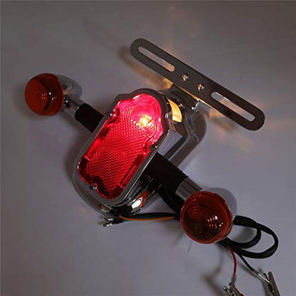 HTTMT- Motorcycle Chrome Amber Metal Tombstone Brake Tail W/Light Signal Compatiable With Big Twin Motorcycle Bike [P/N: XH3118B-A-01-CD+AMBER] - color: Amber