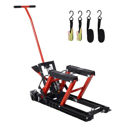 Hydraulic Motorcycle Lift Jack, 1500 LBS Capacity ATV Scissor Lift Jack with Wheels and Handle, Portable Motorcycle Lift Table Hydraulic Foot-Operated Hoist Stand for Motorcycle ATV UTV Powersports