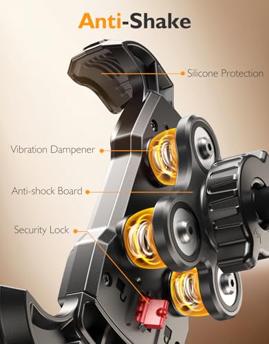 Bike Phone Holder, [Vibration Damper] [Tool-Free] Motorcycle Phone Mount, [Silicone Cushion] Handlebar Mount with Security Lock Compatible with iPhone, Samsung and 4.7-6.9'' Devices - style: Shock-Absorption Mount
