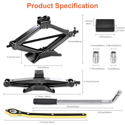 SPECILITE Scissor Jack, 2.5T(5512 Lbs), High-Strength Car Jack & Stand Kit with Rubber Pad, Tire Changing Kit with Ratchet Handle&Lug Wrench, Universal Vehicle Emergency Set for Various Models Black - color: Black