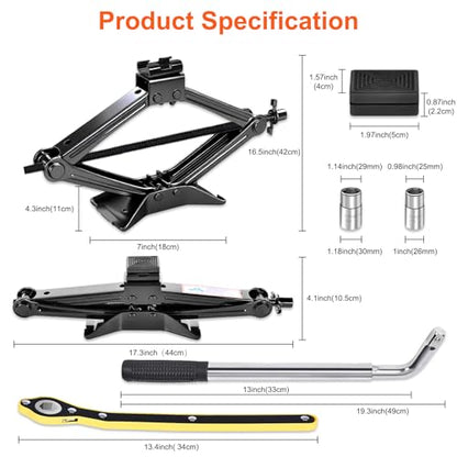SPECILITE Scissor Jack, 2.5T(5512 Lbs), High-Strength Car Jack & Stand Kit with Rubber Pad, Tire Changing Kit with Ratchet Handle&Lug Wrench, Universal Vehicle Emergency Set for Various Models Black - color: Black