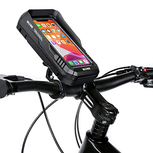 WILD MAN 0.6L 360° Rotation Quick Release Bike Phone Holder Type Bike Handlebar Bag with Touch Screen for Motorcycle Road Bike MTB Mountain Bicycle Cycling(Black,FK2)
