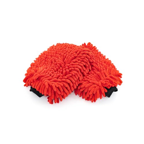 The Rag Company - Premium Chenille Microfiber Knobby Wash Mitts - Perfect for Car Washing and Detailing; Scratch-Free, Lint-Free, Double-Sided, Plush, and Absorbent; Red (2-Pack) - color: Red