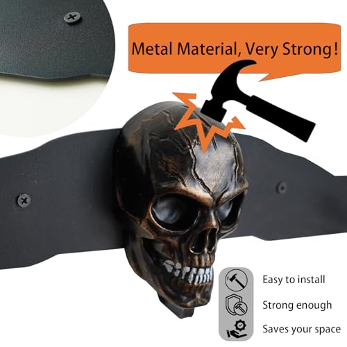 Metal Helmet Wall Mount for 2 Full Face Helmets, Garage Organizer & Gear Rack with Removable Skull Art, Ideal Gift for Father’s Day