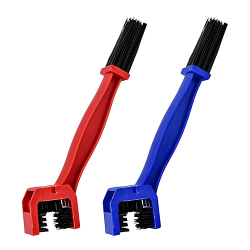 Sun Walker 2 PCS Motorcycle Chain Brush, Double-Ended Motorbike Cleaning Tool with Three-Sided Bristles, Plastic Chain Scrubber Dirt Removal Tool for Motorcycle Bicycle Mountain Bike (Red+Blue) - color: Red+Blue