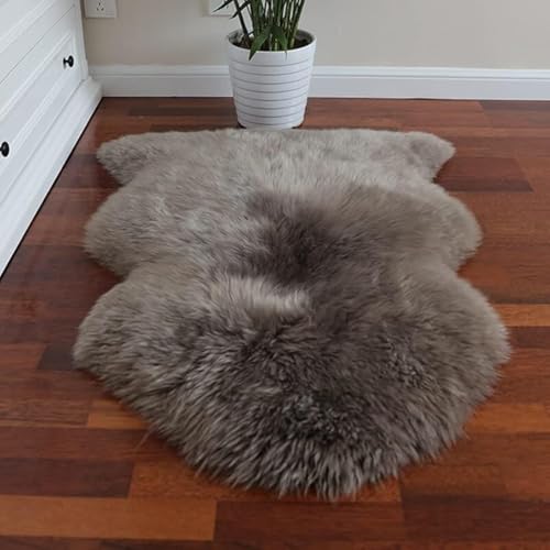 HUAHOO Premium Genuine Sheepskin Rug Real Australia Sheepskin Natural Lambskin Fur Area Rug Seat Covers for Kids Bedroom Sofa Chair Cover Pets Dogs Mat Double Pelt/2' x 3' Mushroom - color: Mushroom, size: Single Pelt/2 ft x 3 ft