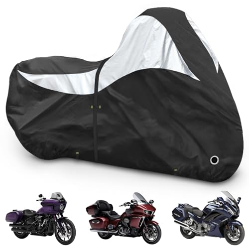 600D Motorcycle Cover, Heavy Duty Waterproof Motorcycle Covers Outdoor Storage with Lock-Holes Compatible with Harley Davidson, Honda, Suzuki, Yamaha (96"-XXL) - size: 96"-XXL
