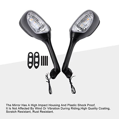 GOOFIT Side Mirror Turn Signal Rearview Replacement for Suzuki GSXR 600 750 1000 06-08 Motorcycle Rearview Rear Mirror w/LED Light