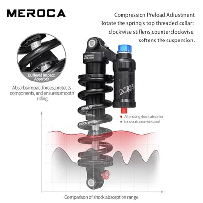 MEROCA Adjustable Air Spring Coil Over Shock Absorber for Mountain Bikes, 190-265mm, 550LBS Spring, Rebound, Compression, Preload, and Air Pressure (200-300 PSI) Fits MTB/Downhill/eBikes - size: 250mm*550lbs