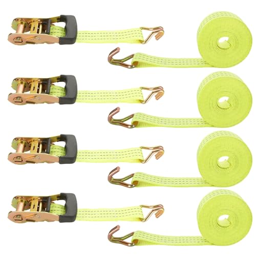 HNBun4 Pack Ratchet Tie Down Straps, 1.5 Inch x 20 Feet, 4,400 lbs Break Strength, Heavy Duty Cargo Lashing Straps with Double J Hooks for Moving, Trailer, Motorcycle, Orange - color: Yellow, size: 2 pack 1.5 inch x 20 ft