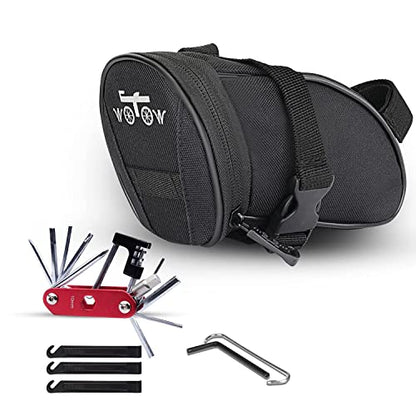 WOTOW Bike Repair Tool Kit & Bike Saddle Bag, 14 in 1 Bike Chain Tool Hex Key Wrench Maintain Accessories Multitool Set with Portable Under Seat Bag for Road Mountain Commuter Bicycle - style: 14 in 1 Multitool (Red)