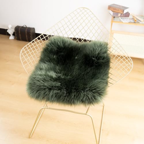 LLB Sheepskin Chair Covers - Office & Dining Room Chair Pads - 18x18 Inch, Dark Green - color: Dark Green, size: 18x18 Inch (Pack of 1)