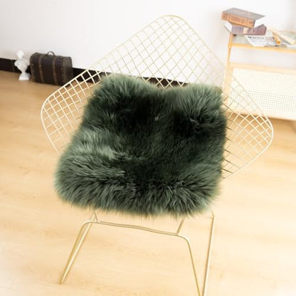 LLB Sheepskin Chair Covers - Office & Dining Room Chair Pads - 18x18 Inch, Dark Green - color: Dark Green, size: 18x18 Inch (Pack of 1)
