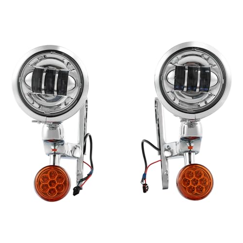 XFMT Motorcycle 4.5" Auxiliary Spot Fog Light LED Turn Signal Light W/Bracket For Harley Touring Road King 1994-Later Electra Glide 1997-Later Street Glide FLHX 2006-Later, Chrome - color: Chrome