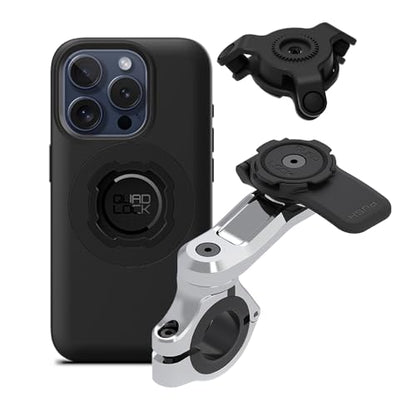 Quad Lock Motorcycle Handlebar Phone Mount PRO Chrome with Vibration Dampener and MAG Phone Case for iPhone 15 Pro - size: iPhone 15 Pro