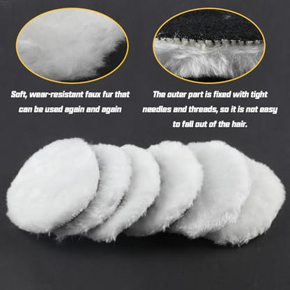 6 Piece 4 Inch Wool Buffing Pad, for Car Polishing and Waxing, Painting Tabletops, Old Leather Sofas, Tile PolishingDrill Buffer Connecting M10 Drill Adapter, Buffing Pads
