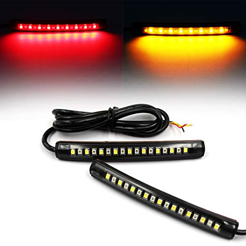 FXC 2x Universal Flexible LED Turn Signal Tail Brake License Plate Light Integrated for Motorcycle Bike ATV Car RV SUV, Brake/Running Tail Light(2Pack) (Amber Red) - color: Amber Red