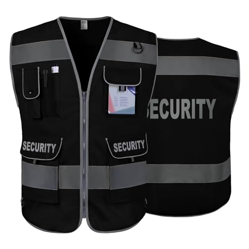 TCCFCCT Security Vest for Men Women 9 Pockets High Visibility Reflective Safety Vest, Hi Vis Vest with Reinforced Sewing, Durable to Use, Meets ANSI/ISEA, (G100S-Black, 2XL) - color: Fabric Black-bison 08, size: XX-Large
