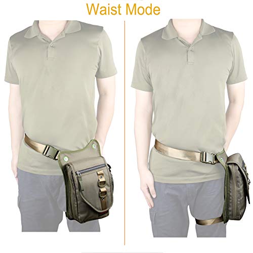 Larswon Thigh Pouch Bag - Tactical Waist Pack Bag for Motorcycle, Waterproof Green - color: Army Green