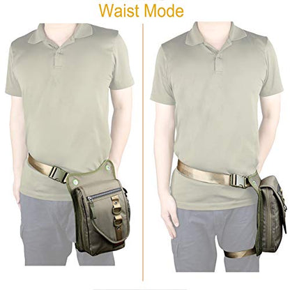 Larswon Thigh Pouch Bag - Tactical Waist Pack Bag for Motorcycle, Waterproof Green - color: Army Green