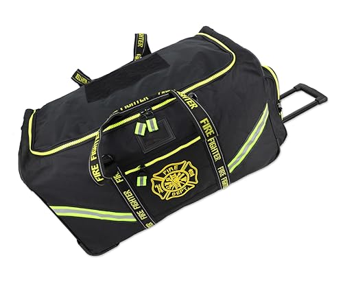 Lightning X Premium Rolling Firefighter Turnout Bunker Gear Bag w/Wheels, Retractable Handle, Fully Molded 3 Colors - color: Black