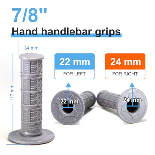 Chiallco 7/8" Motorcycle Hand Grips Dirt Bike Grips for CRF YZF WRF KXF KLX Pit-Bike, Soft Rubber Hand Handlebar Grip,Black - color: Gray