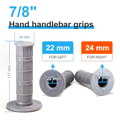 Chiallco 7/8" Motorcycle Hand Grips Dirt Bike Grips for CRF YZF WRF KXF KLX Pit-Bike, Soft Rubber Hand Handlebar Grip,Black - color: Gray