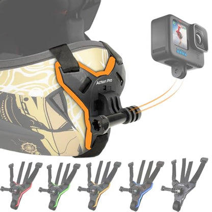 Action Pro™ Motorcycle Helmet Chin Strap Mount Compatible with GoPro Hero 12, 11, 10, 9, 8, 7, (2018), 6, Hero Black, DJI Osmo Action 3/2, Insta 360, Session, Xiaomi Yi, SJCAM (Orange) - color: Orange