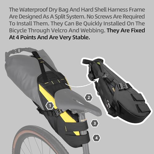 Rhinowalk 14L Waterproof Hardshell Bike Saddle Bag – Two-Piece Rear Seat Bag, Tear-Resistant, No-Screw Installation, Fits Most Bikes-(Yellow+black) - color: Yellow+Black