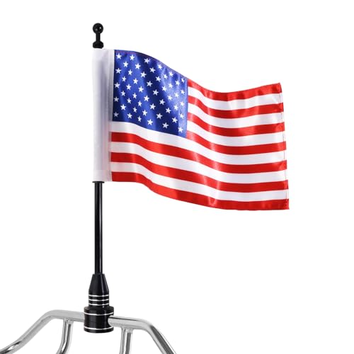 Motorcycle Flagpole Mount and American Flag - 6" x 9"Double Sided USA Flag Premium Steel 13" Flag Pole Fixed Mount for 1/2" Luggage Rack for Harley Davidson Honda Goldwing Yamaha Most Motorcycles - color: 1XBlack Pole Moumt+1XUS Flag