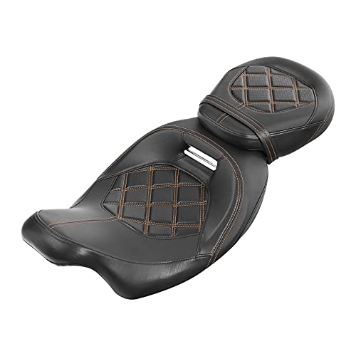 SLMOTO Two-up Front Rear Driver Passenger Seat for Harley, Detachable Motorcycle Seat Fit for Harley Touring Road King FLHR Street Glide FLHX 09-23 Road Glide FLTRX CVO Street Glide Ultra Limited - color: Style Seat B Orange