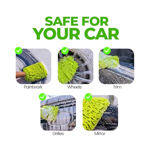 Premium Chenille Car Wash Mitt - Ultra-Soft, Scratch-Free, and Lint-Free Microfiber Mitt for Superior Car Wash Kit, Car Detailing, and Car Cleaning Supplies (2)