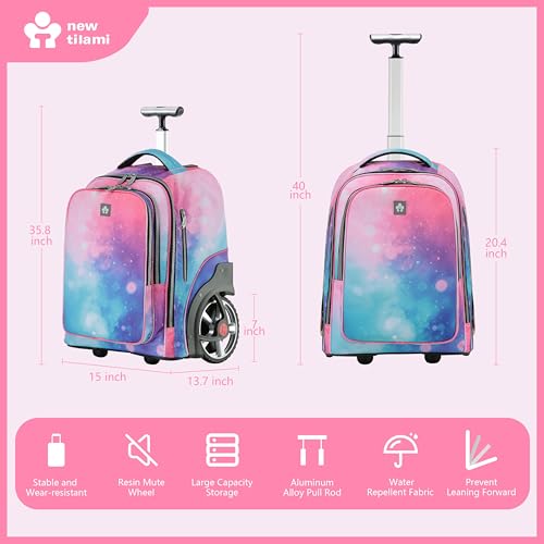 NEW TILAMI 20" Rolling Backpack for Teens Adults, Climbing Stairs Waterproof Backpack with Wheels for School Business Trave Camping with Laptop Compartment, Fit 17 Inch Laptop, Pop Gradient - color: Pop Gradient