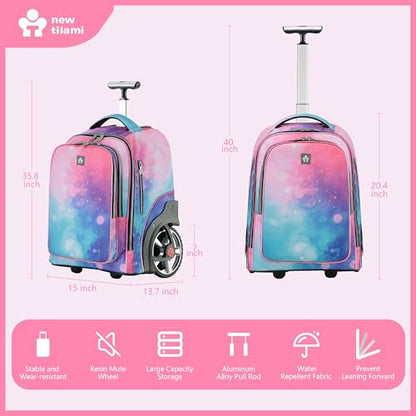 NEW TILAMI 20" Rolling Backpack for Teens Adults, Climbing Stairs Waterproof Backpack with Wheels for School Business Trave Camping with Laptop Compartment, Fit 17 Inch Laptop, Pop Gradient - color: Pop Gradient
