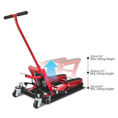 Hydraulic Motorcycle Lift Jack 1500 LBS, ATV Scissor Lift Table with Foot Pedal & 4 Casters, Heavy Duty Motorcycle Hoist Stand for Cruiser, ATV, UTV, Dirt Bike, Garage & Repair Shop