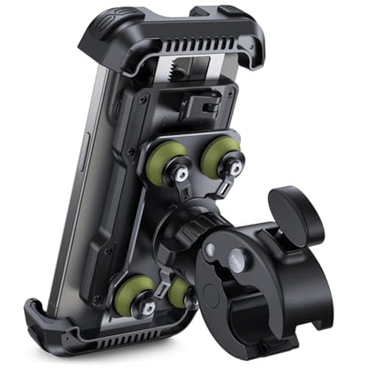 Lamicall Motorcycle Phone Mount Holder - [Dual Vibration Dampener] [Upgrade Handlebar Clip] Motorcycle Cell Phone Holder, Bike Phone Mount, Fit iPhone 16/15/14/13 Pro Max, 4.7-6.7" Phones, Green - color: Green