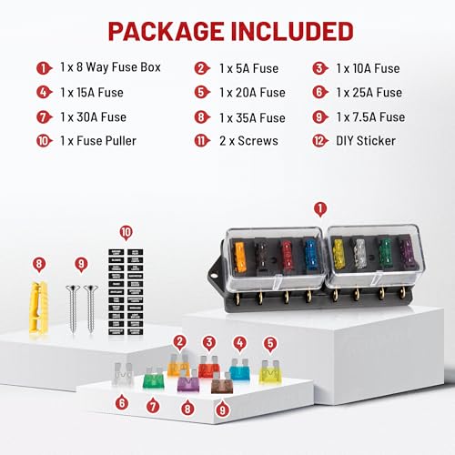 RED WOLF Car 8-Way Blade Fuse Block Box Standard Circuit Fuses for Boat Marine Auto RV Car Trailer Truck SUV Power Distribution Panel Damp-Proof Cover DC 10-32V, Waterproof - size: 8 Way