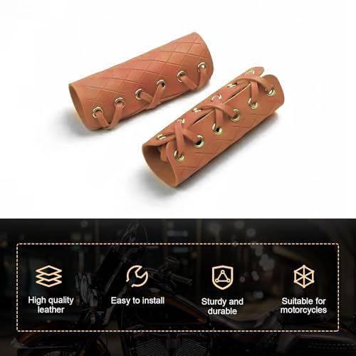 2 PCS Motorcycle Handlebar Grips, 4.5" x 4.4" PU Leather Handle Protectors, Motorcycle Adjustable Strap Anti-Slip Handle Gloves, Universal for Most Motorcycles Bikes and More (Brown)
