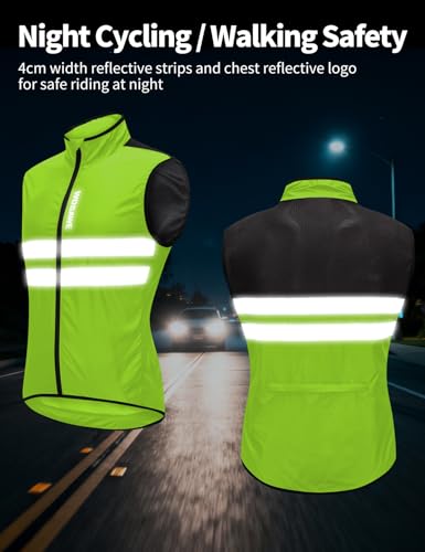 WOSAWE Men's High Visibility Cycling Wind Jacket Water Resistance Reflective Windbreaker - color: Green Vest 205, size: 3X-Large
