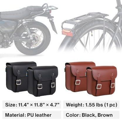 Japard Leather Motorcycle Saddlebags, Retro Bicycle Rack Bag, 2 Pcs Pannier Rear Rack Bike Bags, Biker Side Bags, Brown