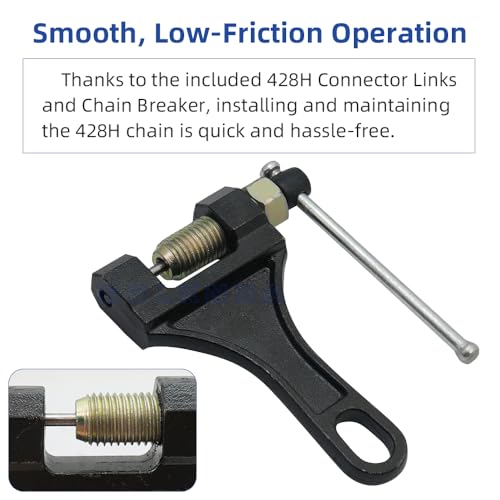 428H Drive Chain 104 Link with 6pcs Connecting Master Link Compatible with 50cc 70cc 90cc 110cc 125cc Motorcycle Bike ATV Quad Go Kart 4 Wheeler Seamless Small Tube with Chain Breaker - size: 104 Link