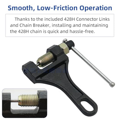 428H Drive Chain 116 Link with 6pcs Connecting Master Link Compatible with CR80R CR85R TTR125 TTR125L TTR125E TTR125LE Motorcycle ATV Dirt Bike Seamless Small Tub with Chain Breaker - size: 116 Link