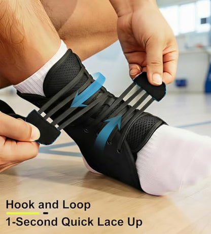 Quick Lace Up Ankle Brace for Sprained Ankle, Slim Fit Ankle Support Brace with Side Stabilizing Pads for Men & Women, Adjustable Ankle Stabilizer for Injury Recovery, Running, Sports, L-Support Plate of 1 - size: L(Ankle:13"-14")